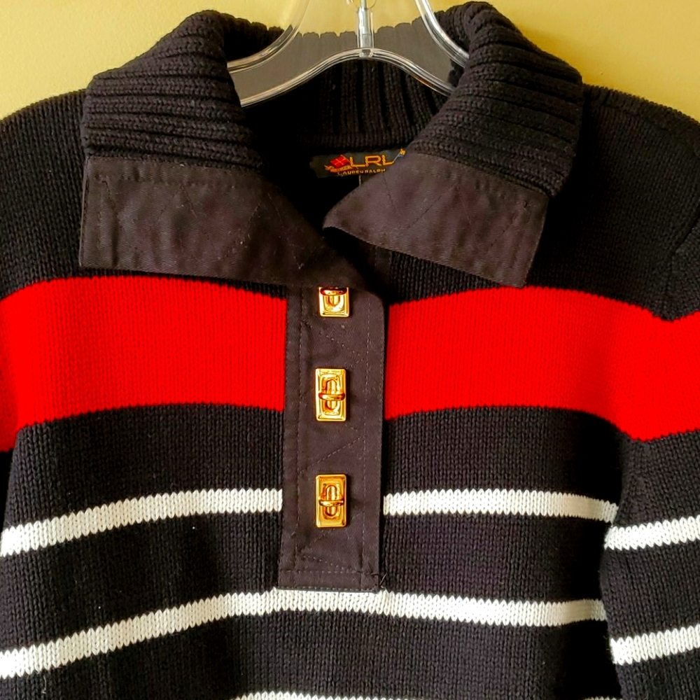 Lauren Black Label Striped Cotton Sweater Large